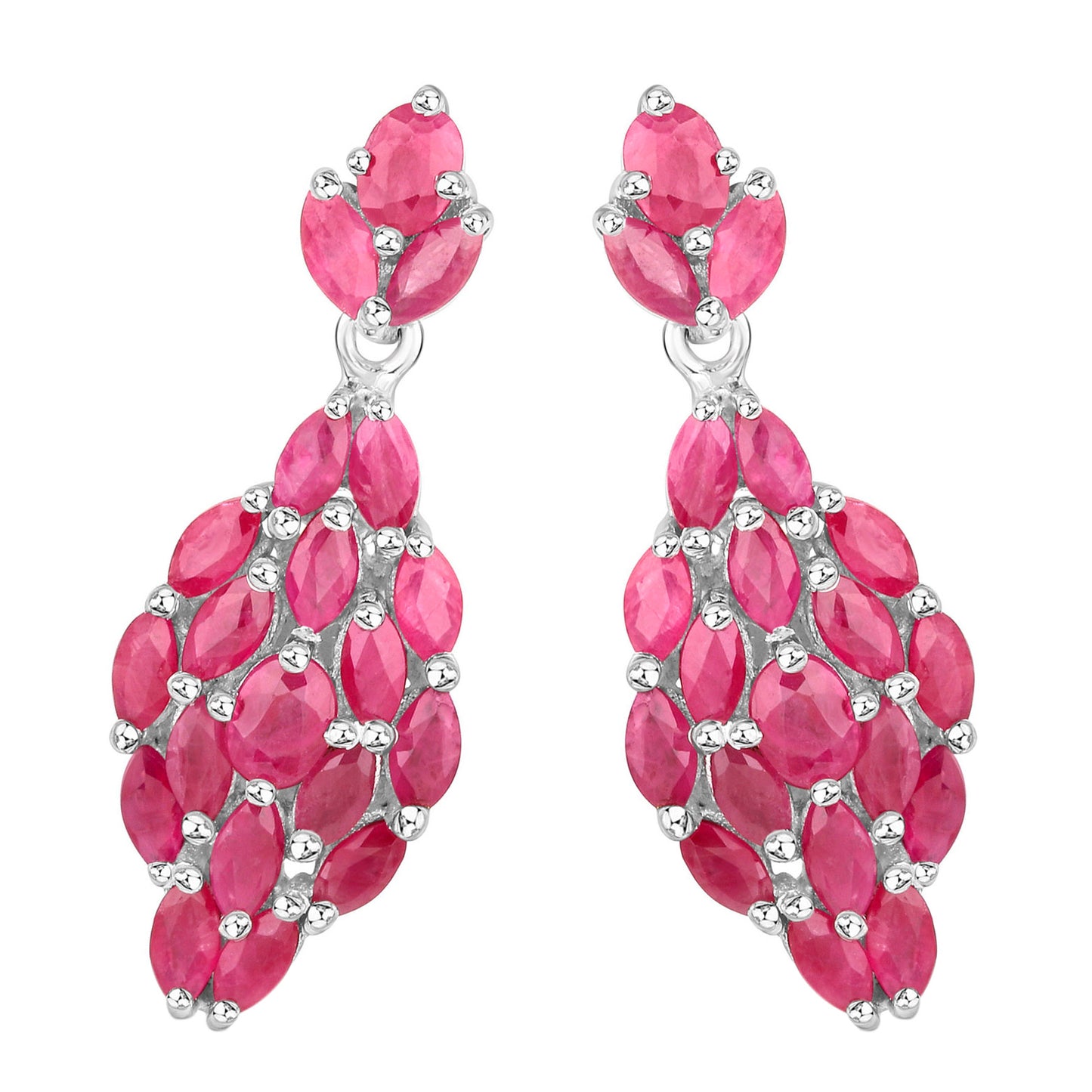 Ruby Dangle Earrings 4.1 Carats Rhodium Plated Silver
