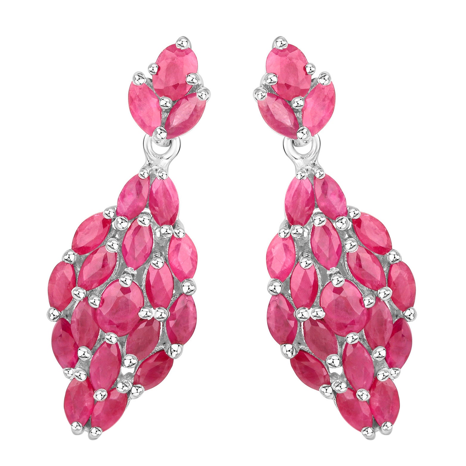 Ruby Dangle Earrings 4.1 Carats Rhodium Plated Silver