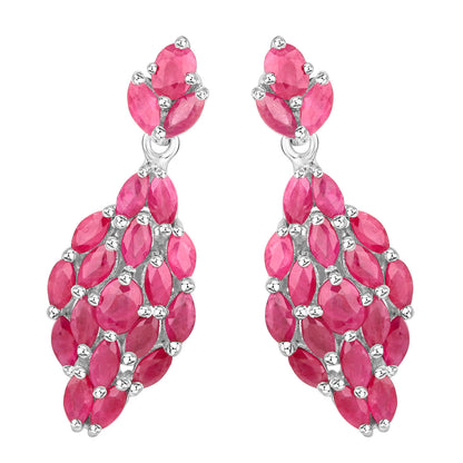 Ruby Dangle Earrings 4.1 Carats Rhodium Plated Silver