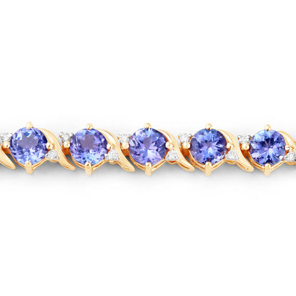 Tanzanite Tennis Bracelet Diamonds 6.9 Carats 14K Yellow Gold