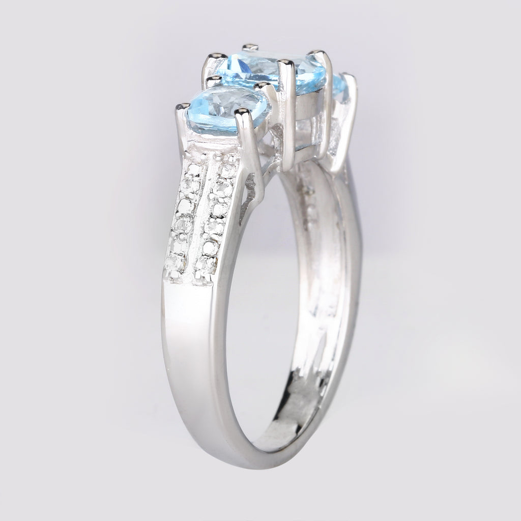 Blue Topaz Ring With White Topaz 1.93 Carats Sterling Silver