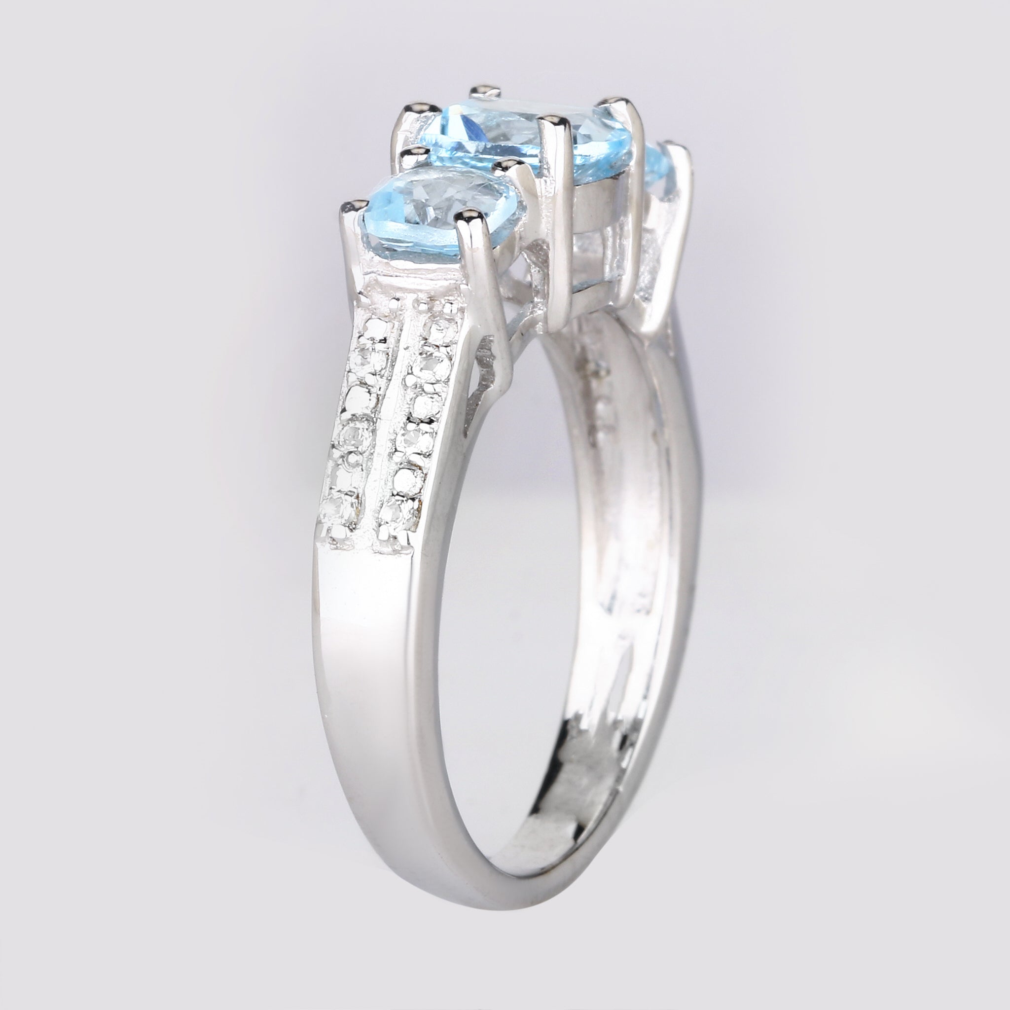 Blue Topaz Ring With White Topaz 1.93 Carats Sterling Silver