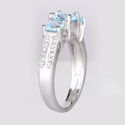 Blue Topaz Ring With White Topaz 1.93 Carats Sterling Silver
