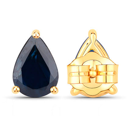 Blue Sapphire Stud Earrings 1.57 Carats 14K Yellow Gold