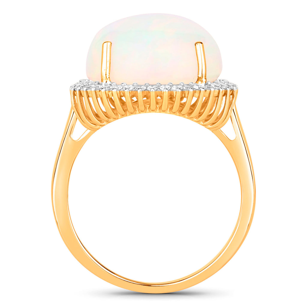 Natural Ethiopian Opal Ring With Diamonds 8.36 Carats 14K Yellow Gold