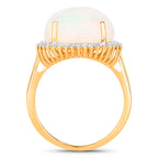 Natural Ethiopian Opal Ring With Diamonds 8.36 Carats 14K Yellow Gold