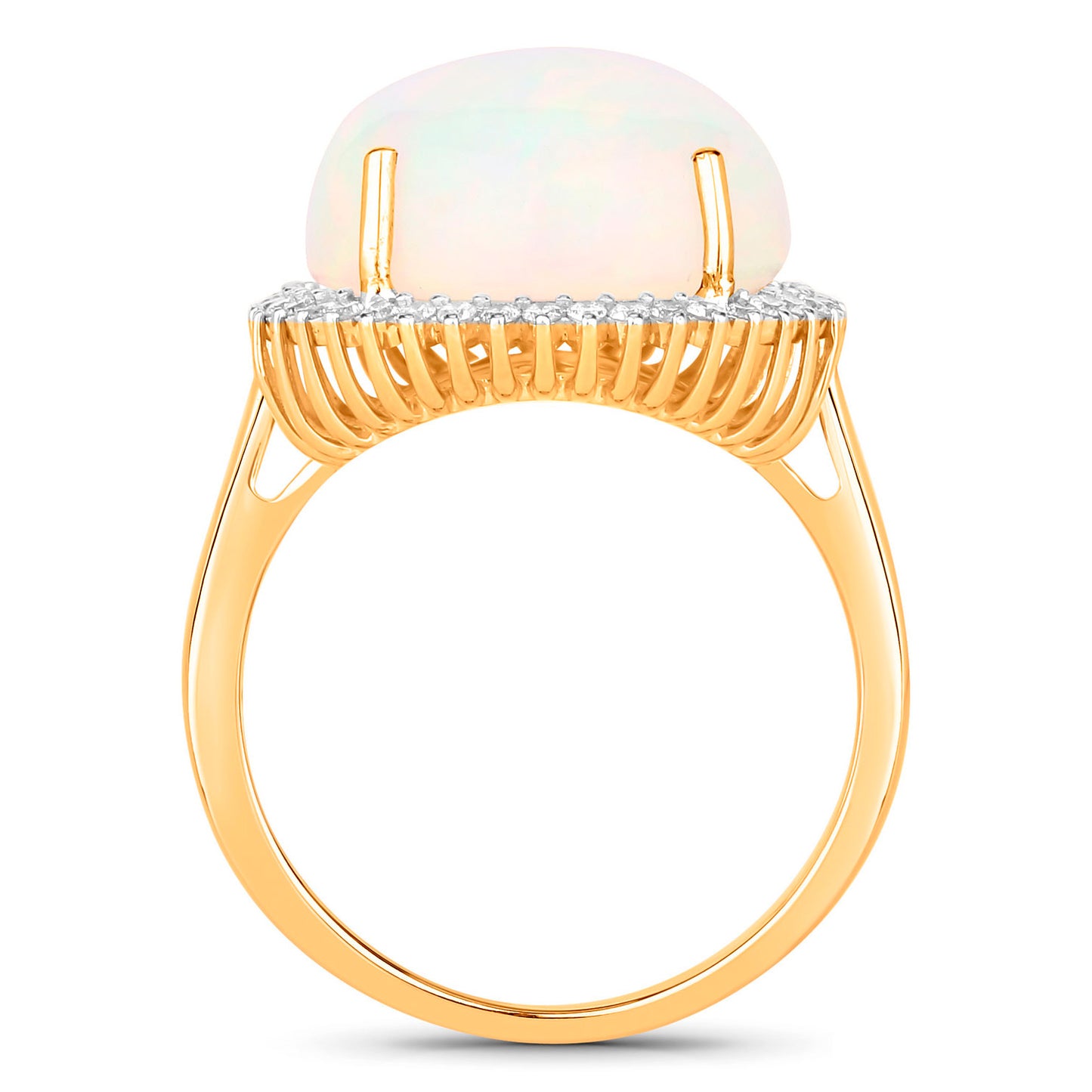 Natural Ethiopian Opal Ring With Diamonds 8.36 Carats 14K Yellow Gold