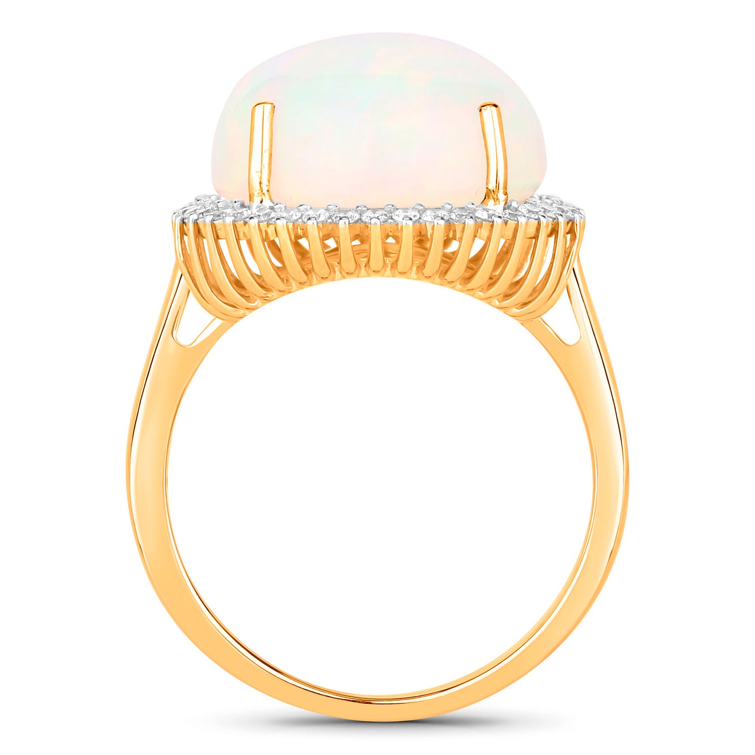 Natural Ethiopian Opal Ring With Diamonds 8.36 Carats 14K Yellow Gold
