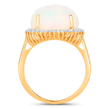 Natural Ethiopian Opal Ring With Diamonds 8.36 Carats 14K Yellow Gold