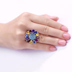 Natural Mixed Gemstones Ring 16 Carats Sterling Silver