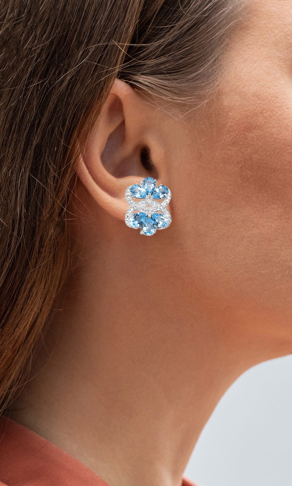 Blue Topaz Earrings 10.2 Carats Rhodium Plated Silver