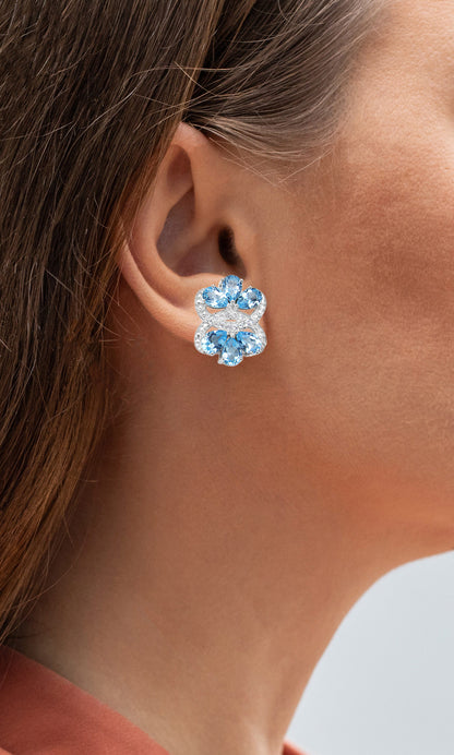 Blue Topaz Earrings 10.2 Carats Rhodium Plated Silver
