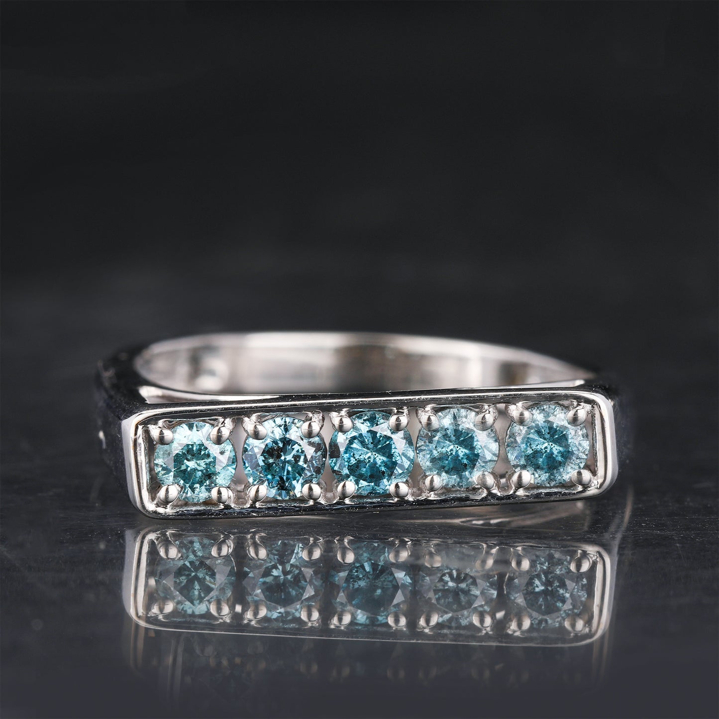 Blue Diamond Ring 0.5 Carats 9K White Gold