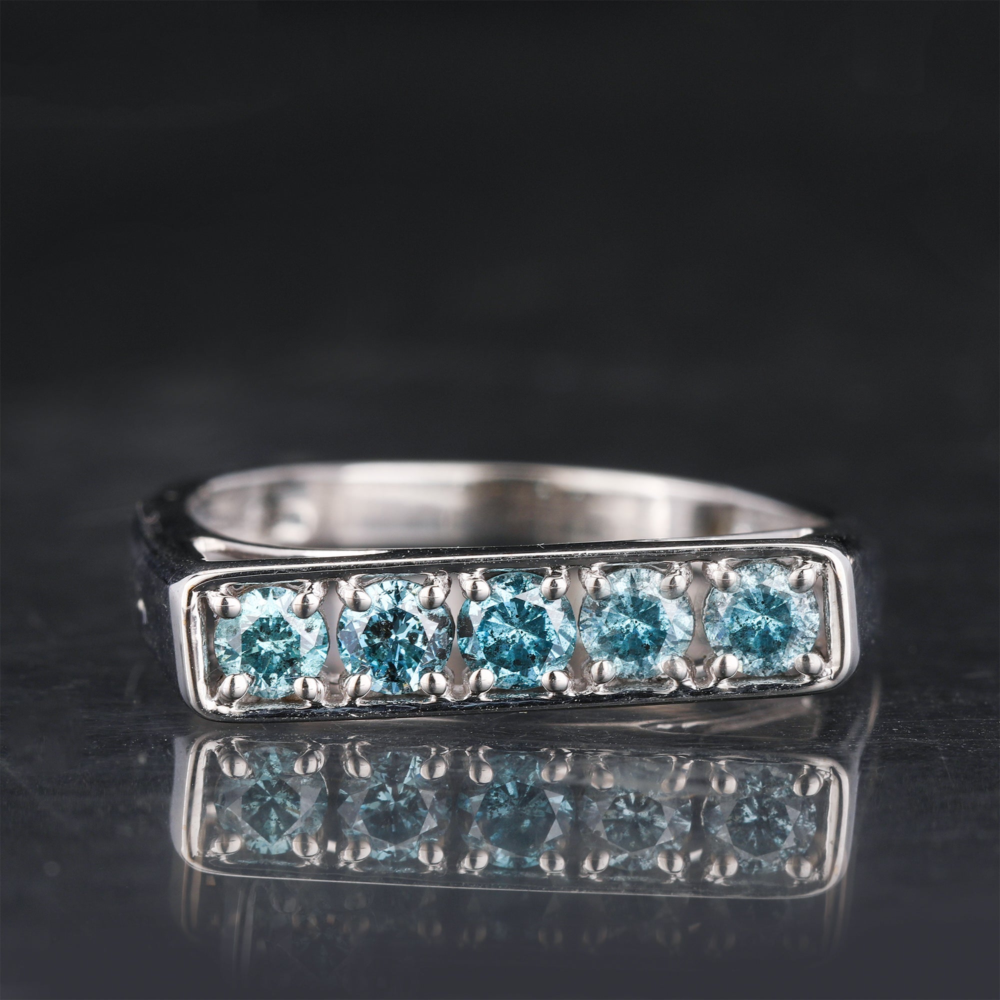 Blue Diamond Ring 0.5 Carats 9K White Gold