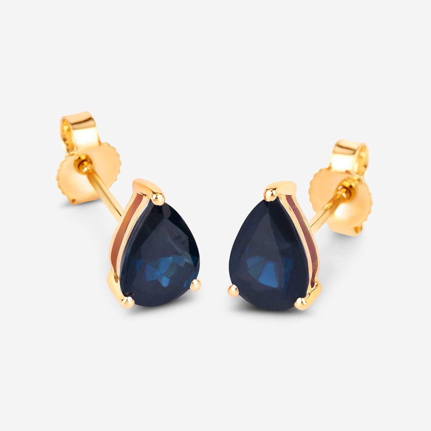 Blue Sapphire Stud Earrings 1.59 Carats 10K Yellow Gold
