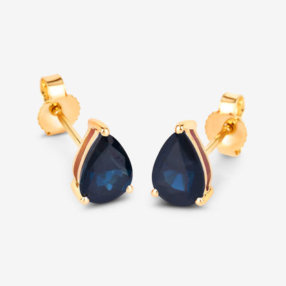 Blue Sapphire Stud Earrings 1.59 Carats 10K Yellow Gold