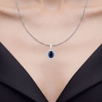 Blue Sapphire Pendant With Diamonds 6.4 Carats 14K White Gold