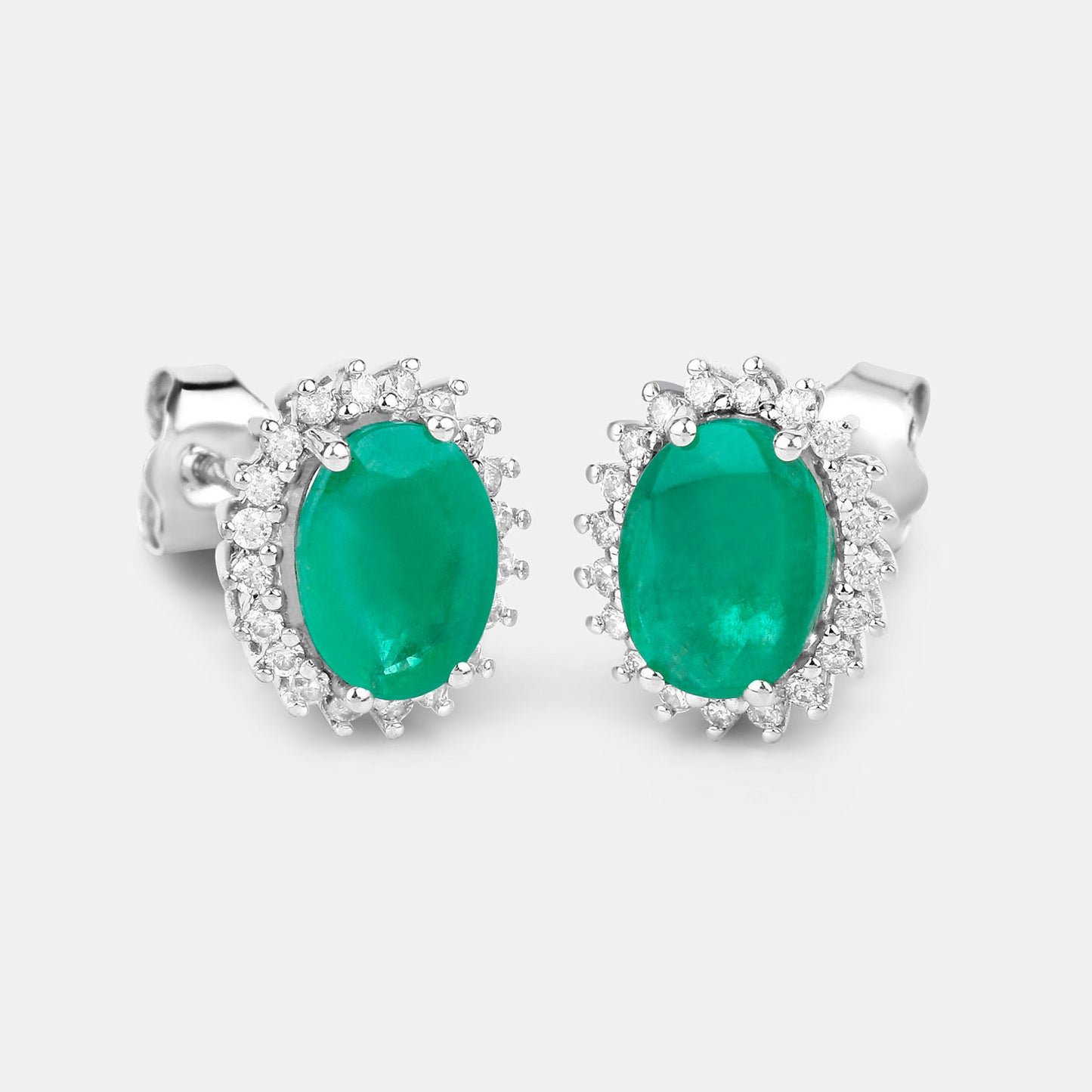 Zambian Emerald Earrings Diamonds 2.65 Carats 10K White Gold
