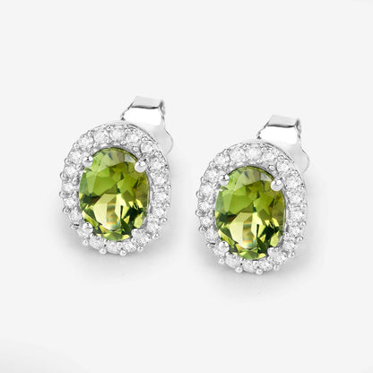 Green Tourmaline Earrings With Diamonds 1.88 Carats 14K White Gold