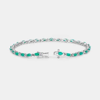 Zambian Emerald Link Bracelet 3.23 Carats Sterling Silver