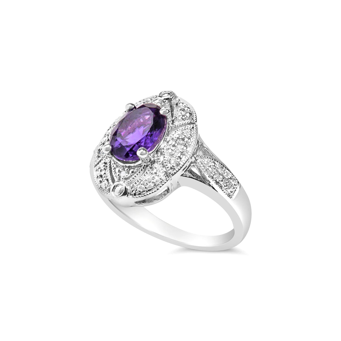 Amethyst Cocktail Ring Diamonds 1.78 Carats Sterling Silver