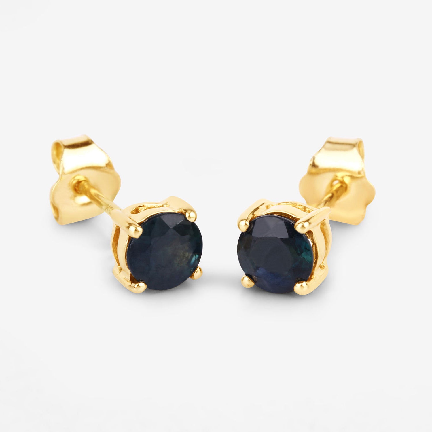 Blue Sapphire Stud Earrings 1.28 Carats 10K Yellow Gold