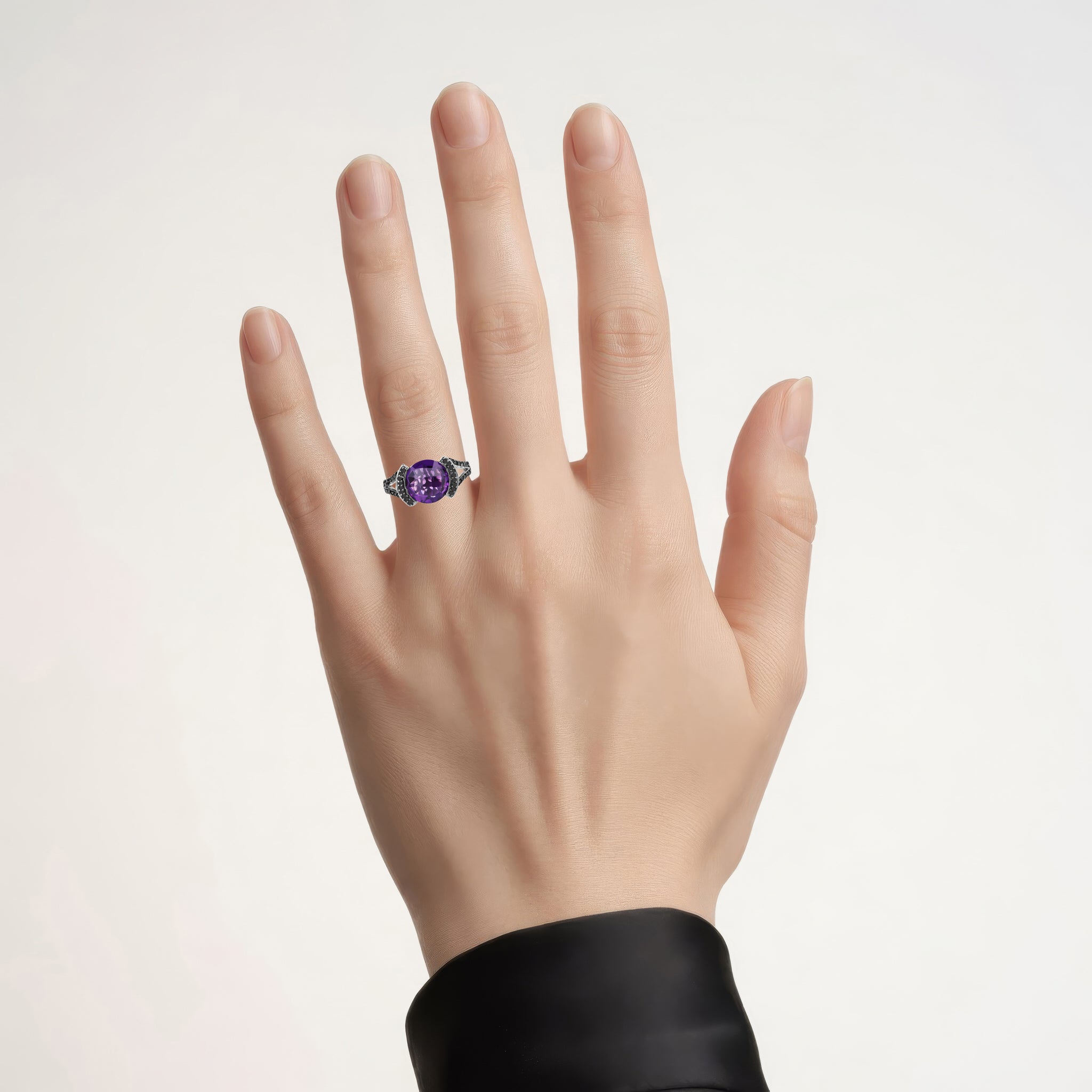 Amethyst Ring With Black Diamonds 3.18 Carats Sterling Silver