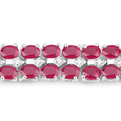 Ruby Tennis Bracelet With White Topaz 20 Carats Sterling Silver
