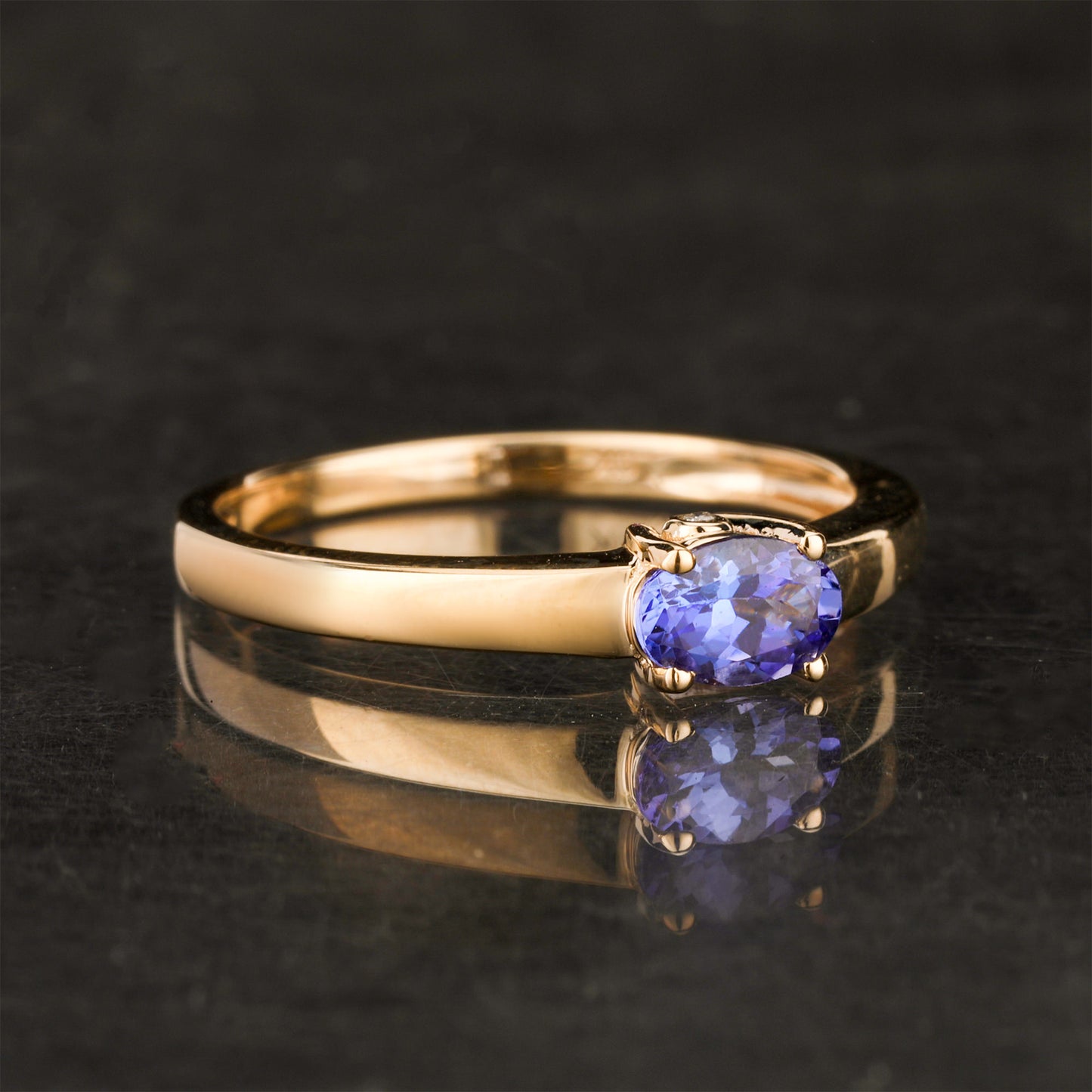 Natural Tanzanite Ring With Diamond 0.45 Carats 9K Yellow Gold