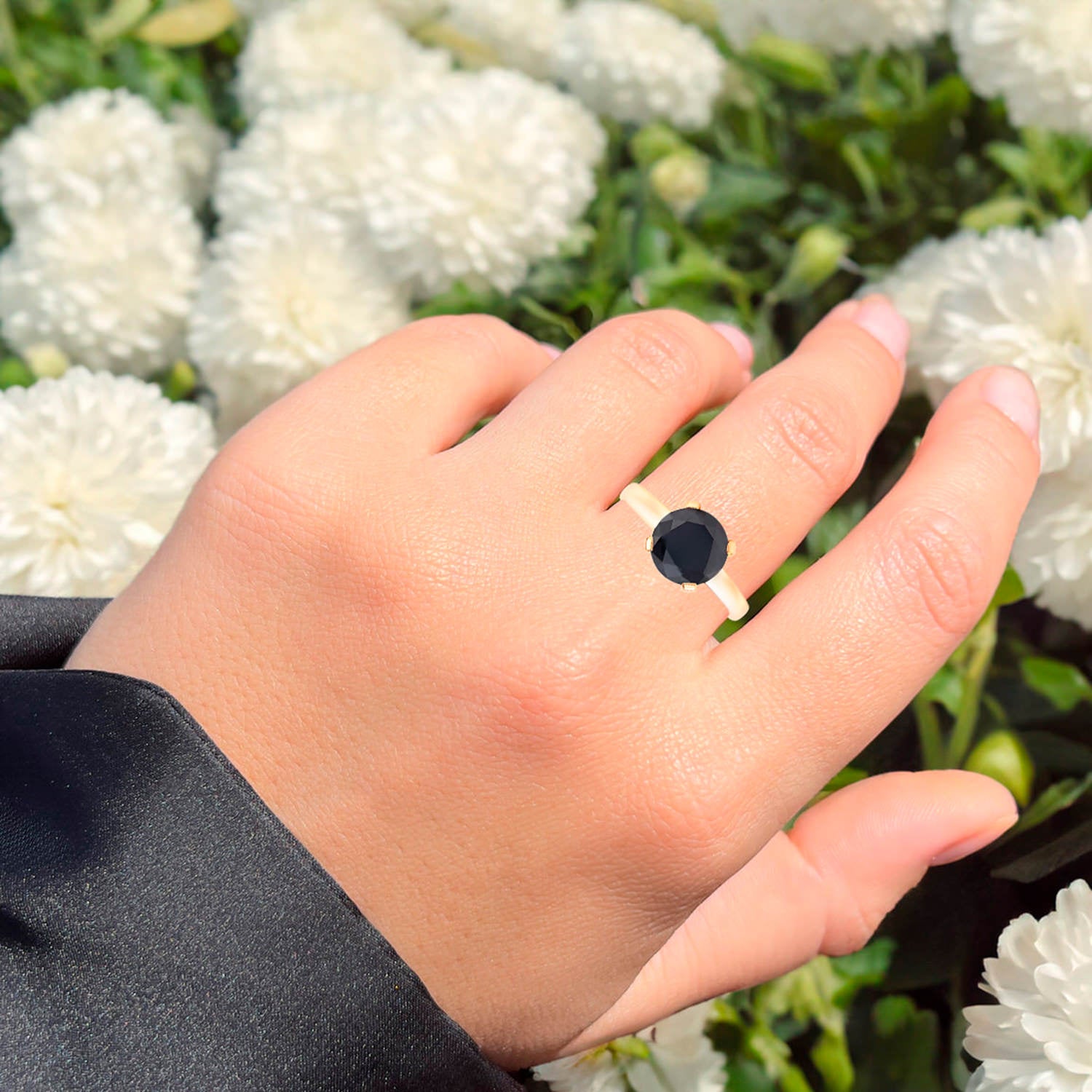 Black Diamond Ring 2.98 Carats 14K Yellow Gold