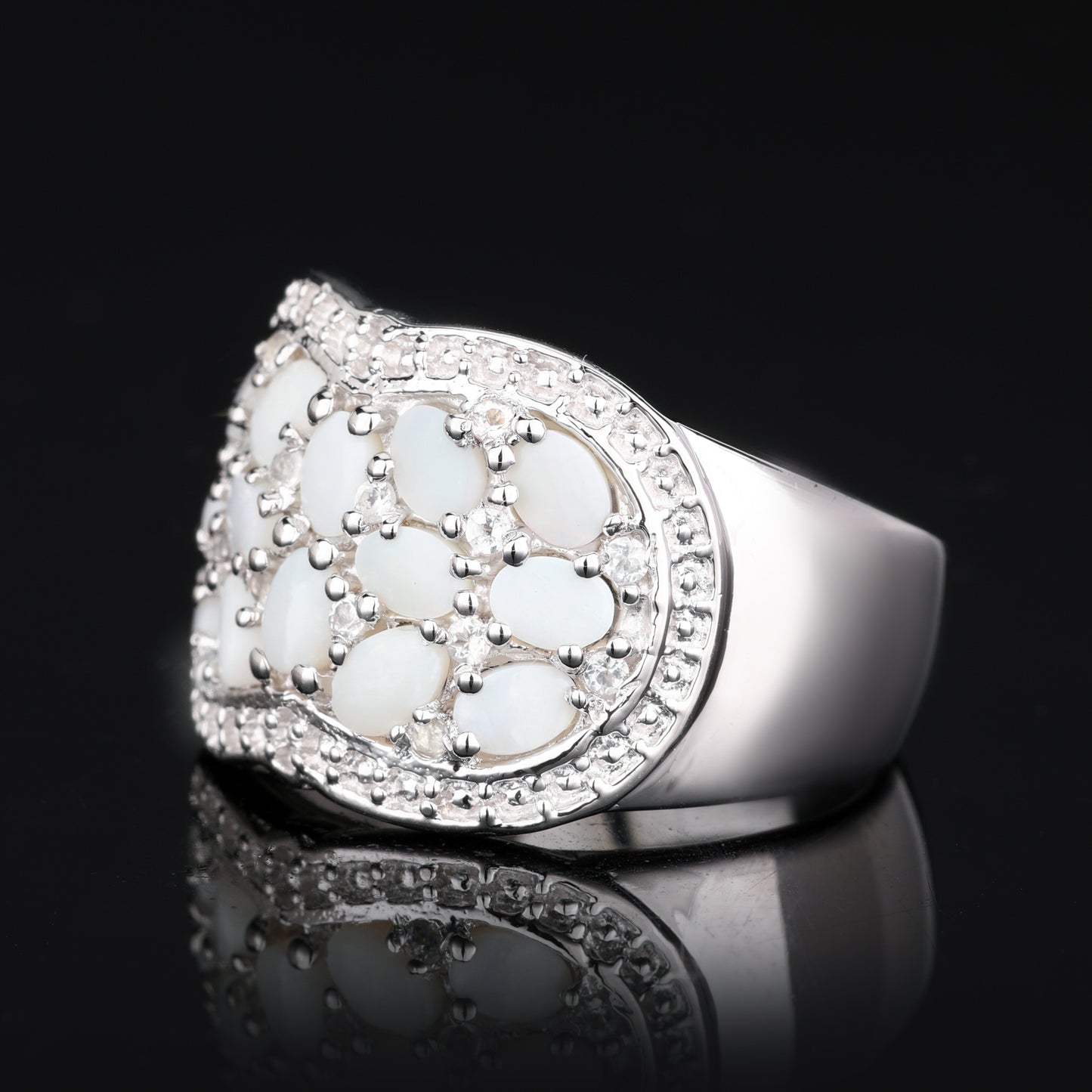 Natural Opal Ring With White Topaz 1.92 Carats Sterling Silver
