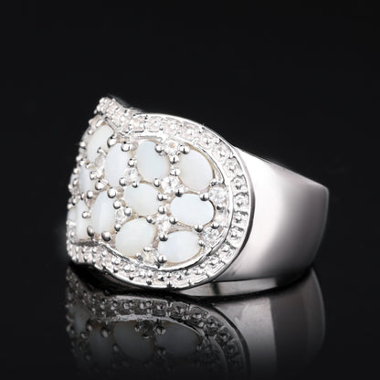 Natural Opal Ring With White Topaz 1.92 Carats Sterling Silver