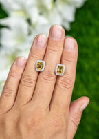 Citrine Earrings Topaz Halo 2.8 Carats Sterling Silver