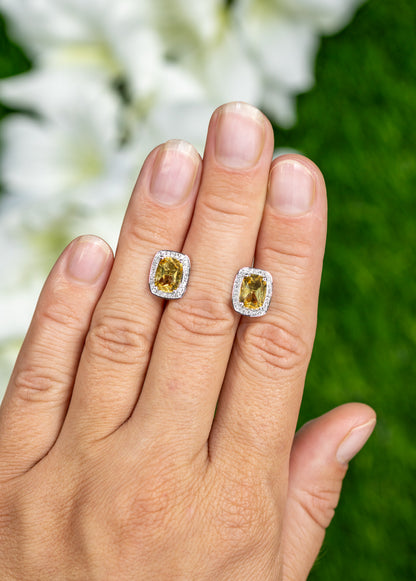 Citrine Earrings Topaz Halo 2.8 Carats Sterling Silver