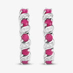 Ruby Hoop Earrings With White Topaz 1.36 Carats Sterling Silver