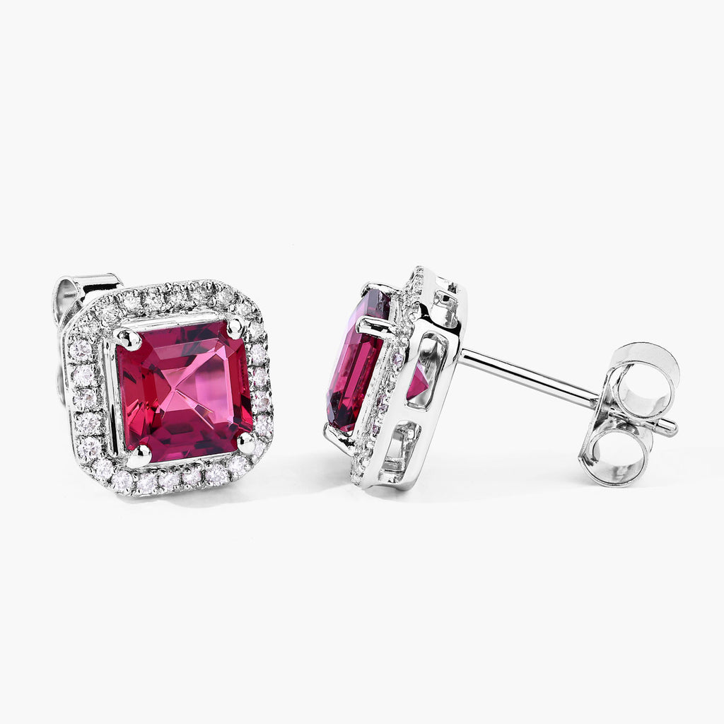 Rubellite Stud Earrings With Diamonds 2.68 Carats 14K White Gold