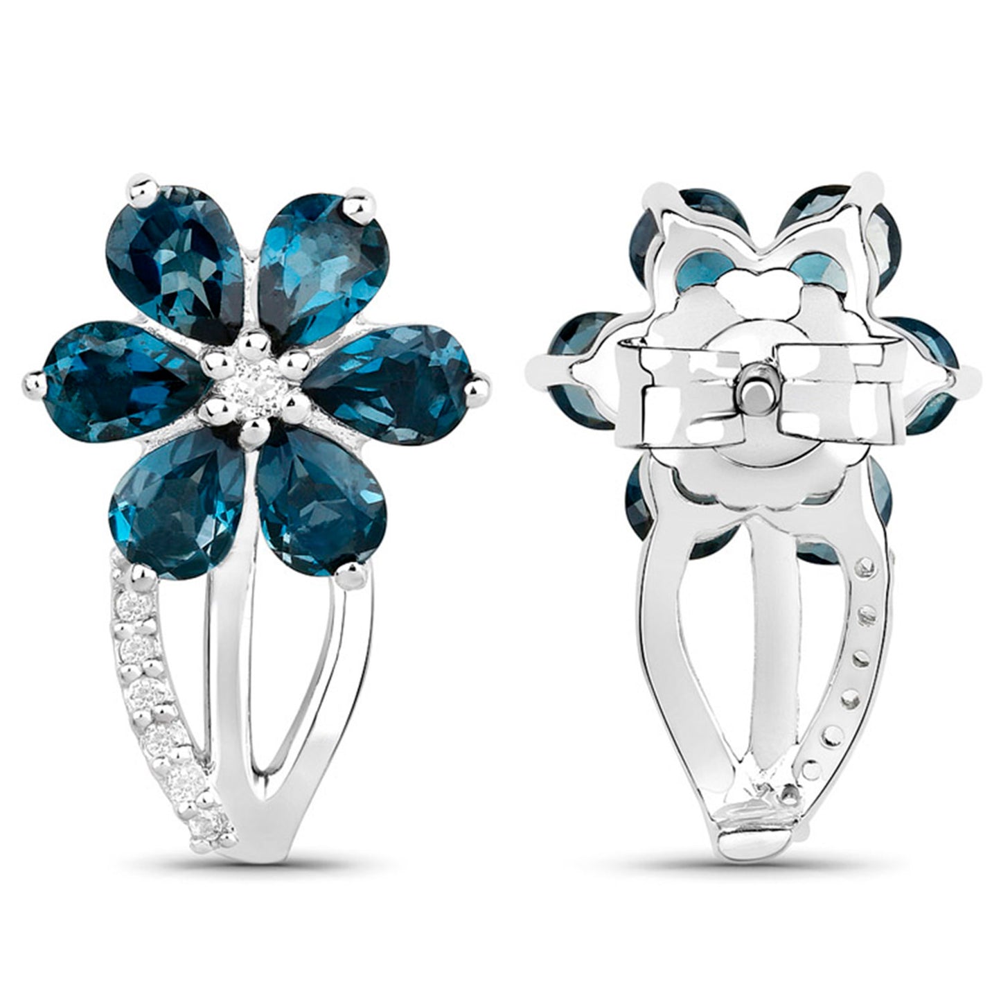 London Blue Topaz Floral Earrings 2.1 Carats Silver