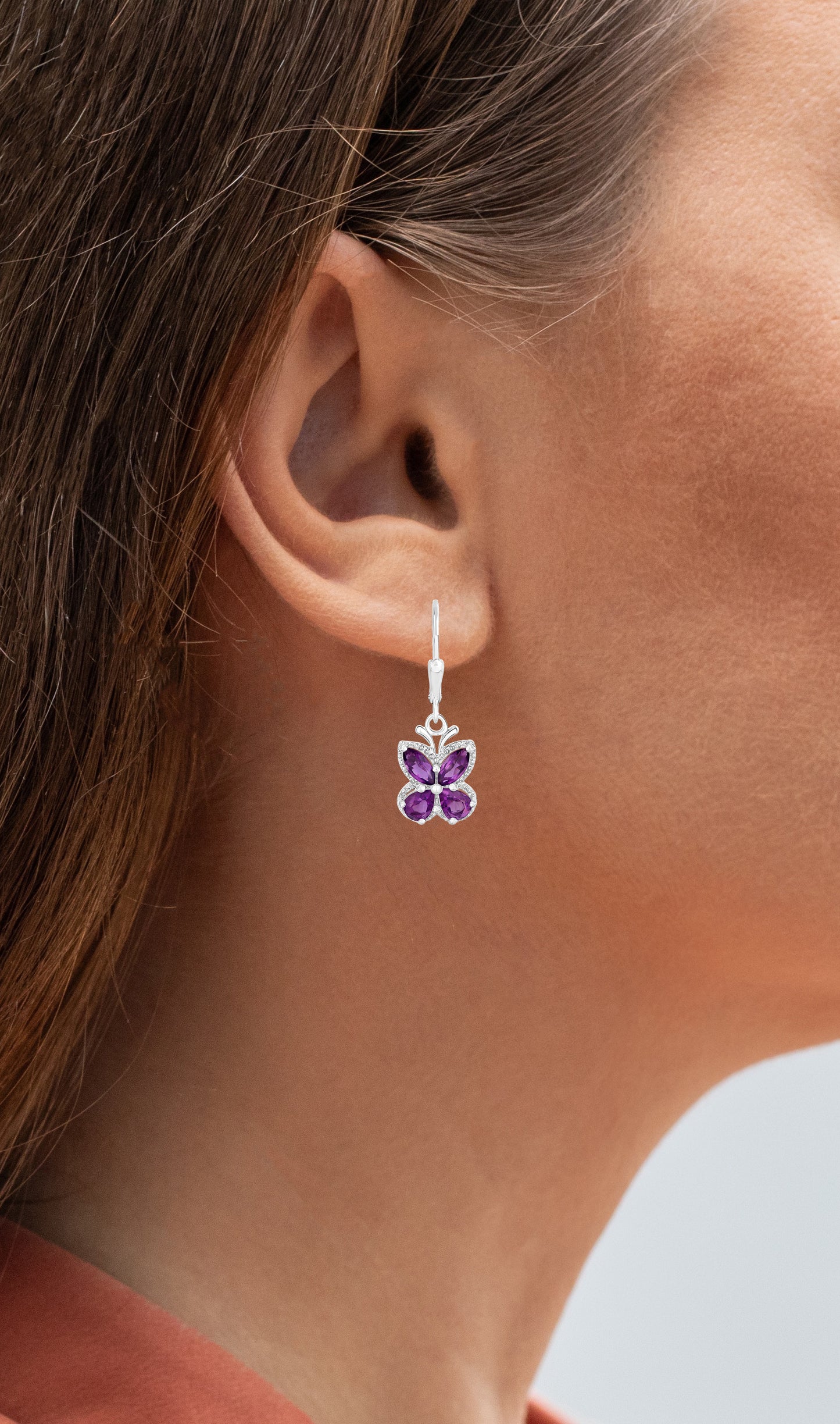 Amethyst Butterfly Earrings 2.12 Carats Rhodium Plated Sterling Silver
