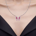 Ruby Butterfly Necklace With White Zircon 2.8 Carats Sterling Silver