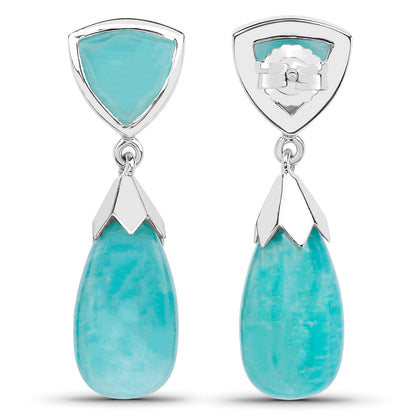 Amazonite Dangle Earrings 35 Carats 18K White Gold Plated Silver