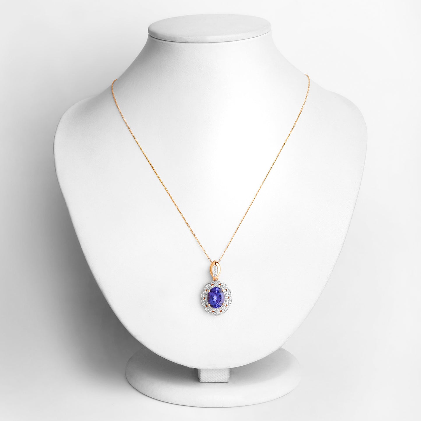Tanzanite Pendant Necklace Diamonds 4.12 Carats 14K Yellow Gold