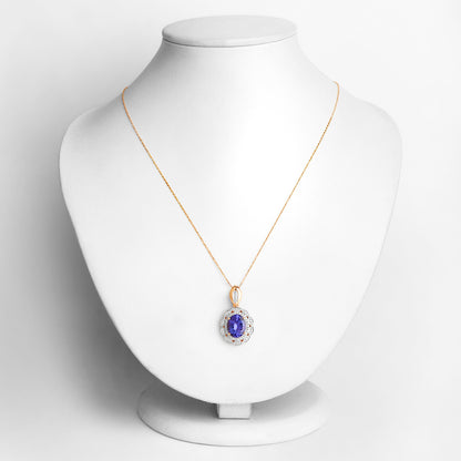 Tanzanite Pendant Necklace Diamonds 4.12 Carats 14K Yellow Gold