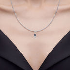 Blue Sapphire Pendant With Diamonds 1.38 Carats 14K White Gold