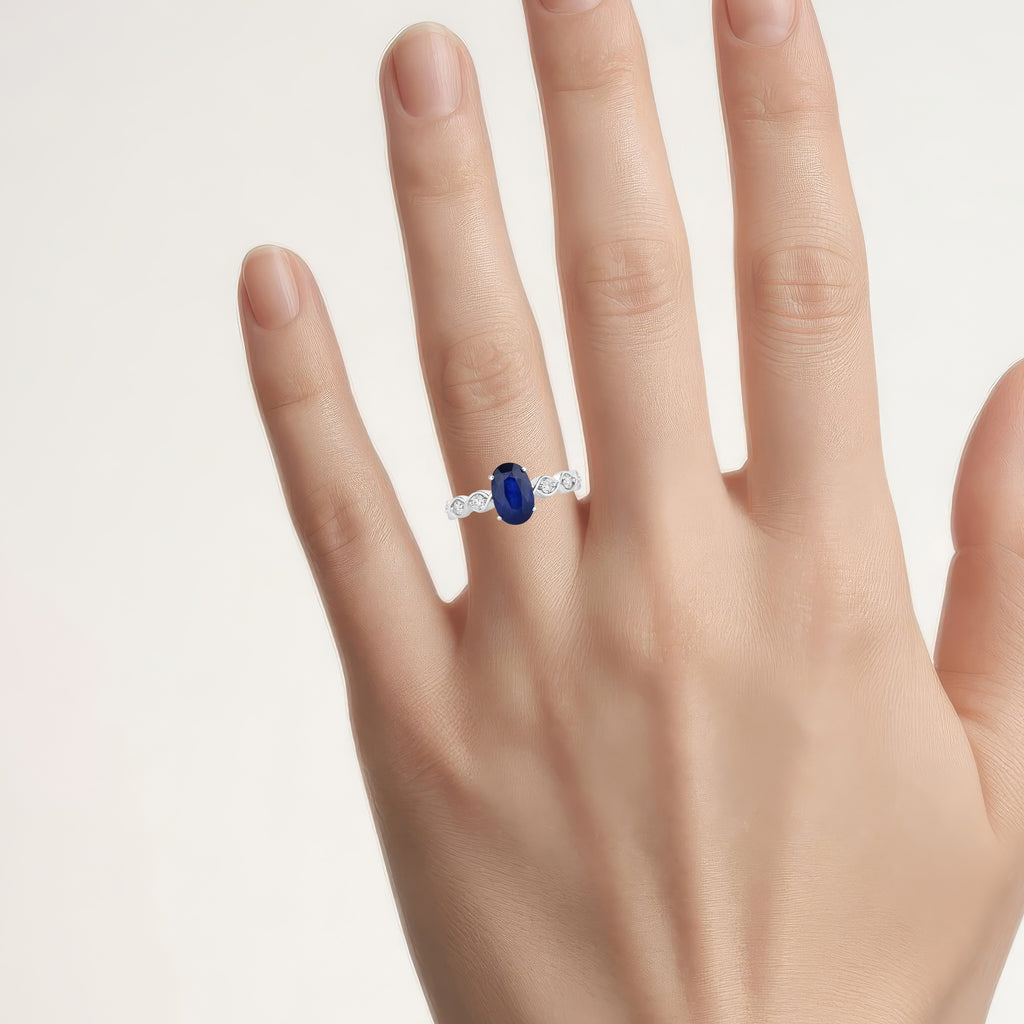 Blue Sapphire Ring With Diamonds 2.54 Carats 18K White Gold