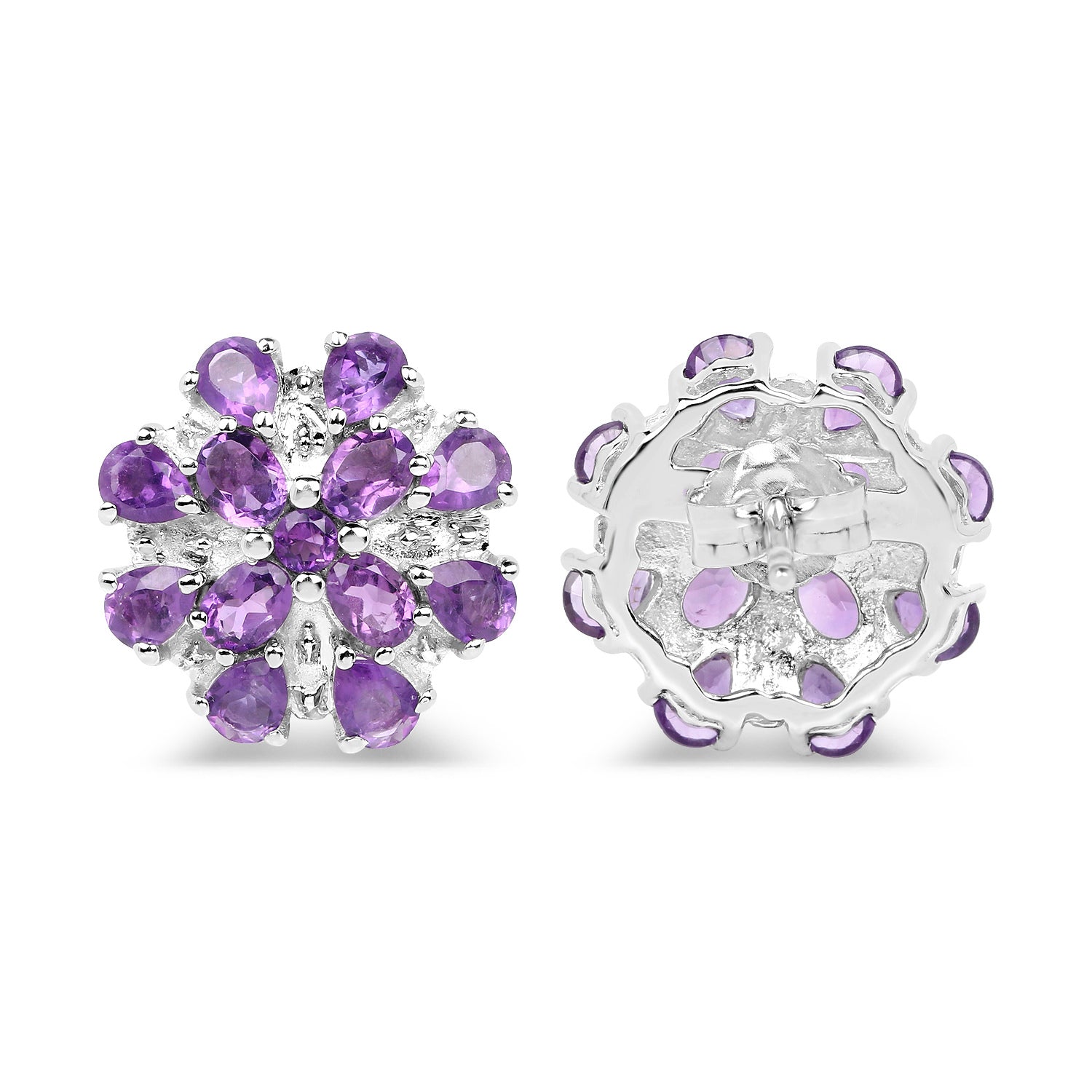 Amethyst Stud Earrings 3.74 Carats Sterling Silver