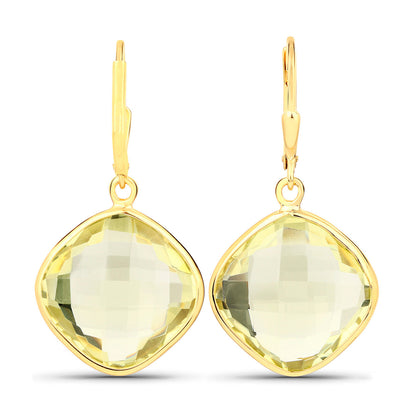 Lemon Quartz Earrings 21.3 Carats Gold Plated Silver