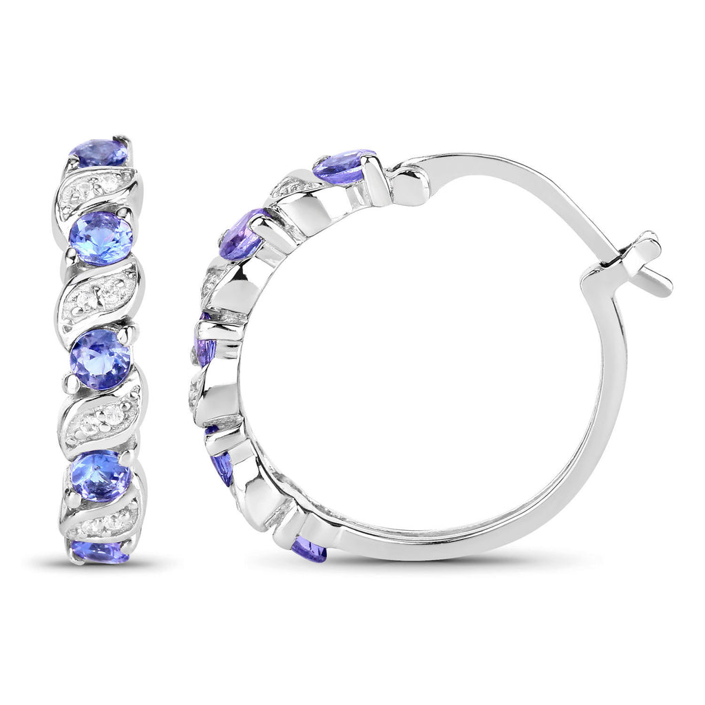 Tanzanite Hoop Earrings With White Topaz 1.04 Carats Sterling Silver