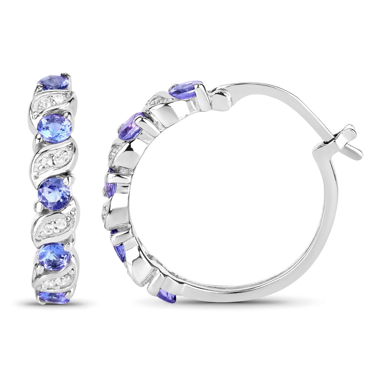 Tanzanite Hoop Earrings With White Topaz 1.04 Carats Sterling Silver