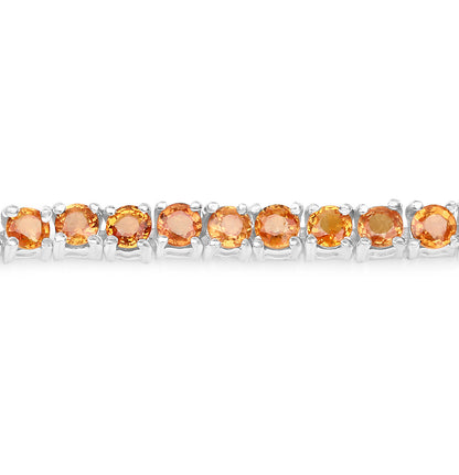 Orange Sapphire Tennis Bracelet 7.70 Carats Rhodium Plated Silver