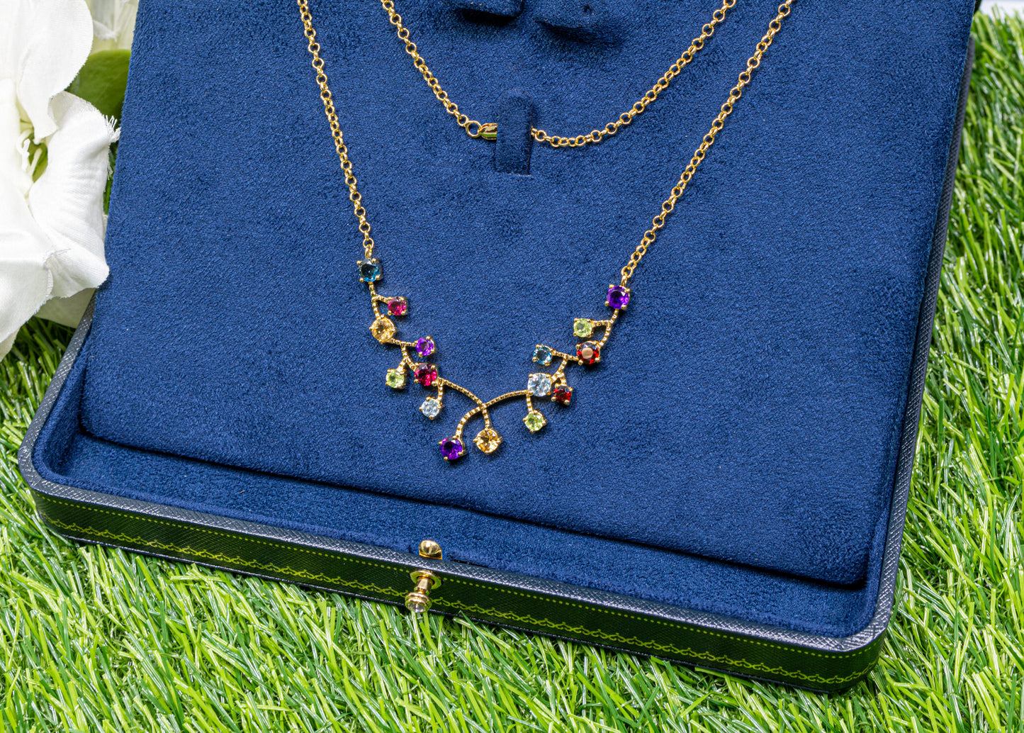 Multicolored Natural Gemstones Necklace 6.2 Carats 18K Yellow Gold Plated Silver